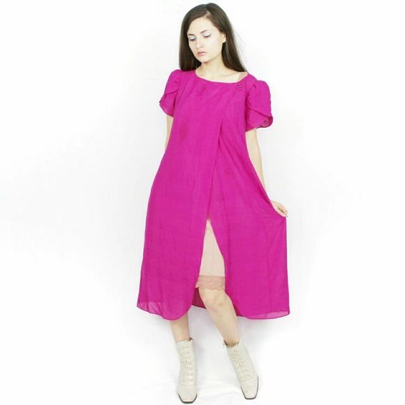 Vintage 80s Sheer Midi Dress - Picture 1 of 4